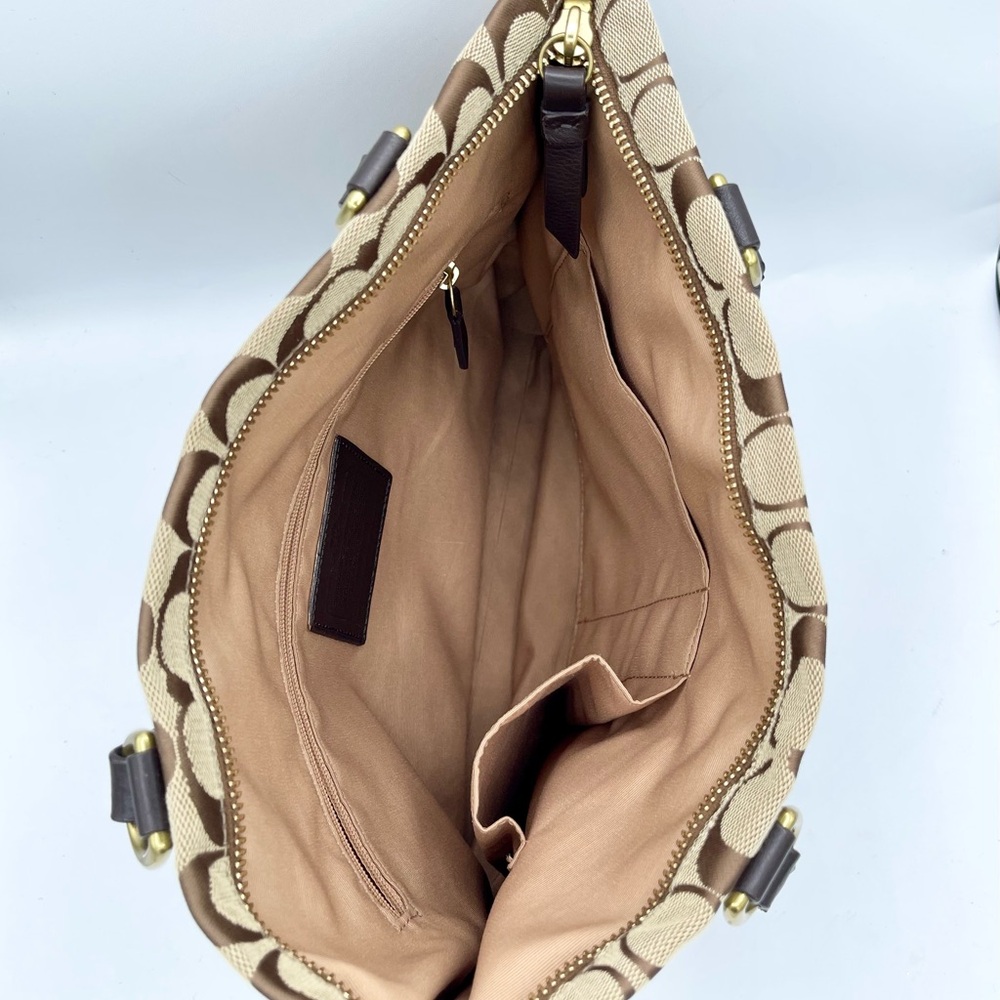 Coach Signature Brown and Teal Tote - Picture 5 of 17